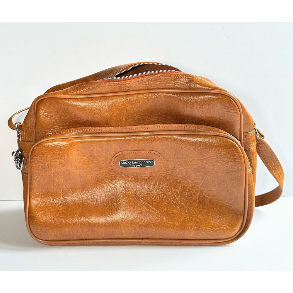 Knoxx Londonderry Luggage Vintage Brown Faux Leather Shoulder Travel Bag Cognac